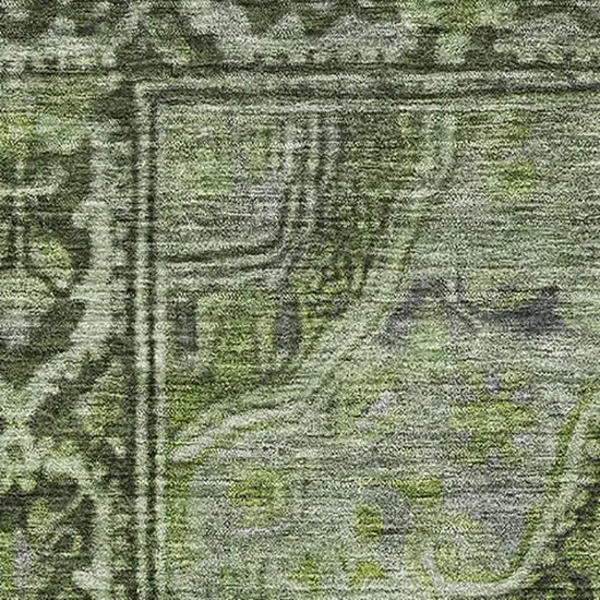 Olive Green And Gray Oriental Washable Area Rug With UV Protection Photo 2
