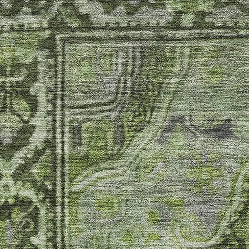 Olive Green And Gray Oriental Washable Area Rug With UV Protection Photo 2