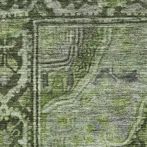 Photo of Olive Green And Gray Oriental Washable Area Rug With UV Protection