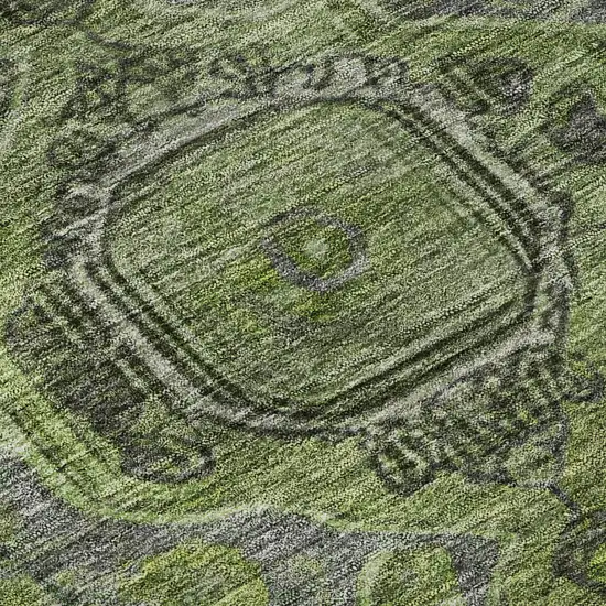 Olive Green And Gray Oriental Washable Area Rug With UV Protection Photo 9