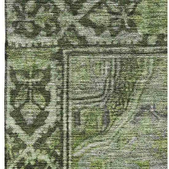 Olive Green And Gray Oriental Washable Area Rug With UV Protection Photo 2