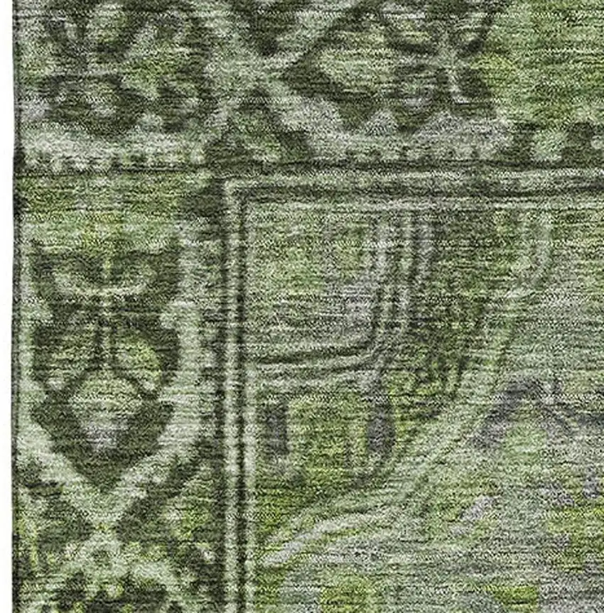 Olive Green And Gray Oriental Washable Area Rug With UV Protection Photo 2