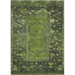 Photo of Olive Green And Gray Oriental Washable Indoor Outdoor Area Rug