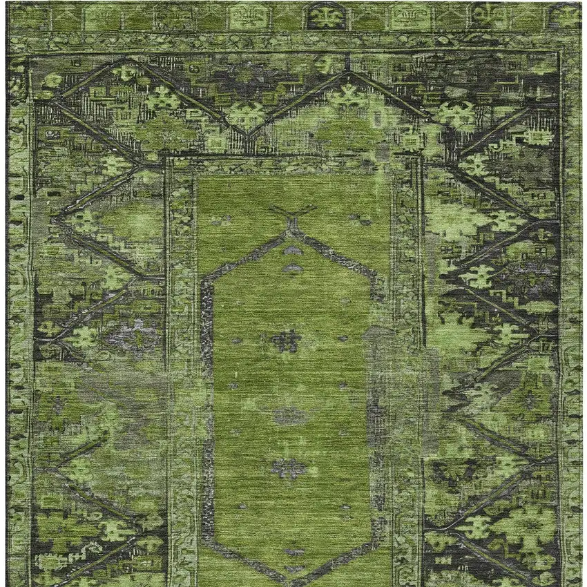 Olive Green And Gray Oriental Washable Indoor Outdoor Area Rug Photo 5