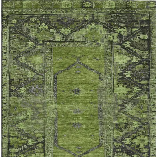 Olive Green And Gray Oriental Washable Indoor Outdoor Area Rug Photo 5