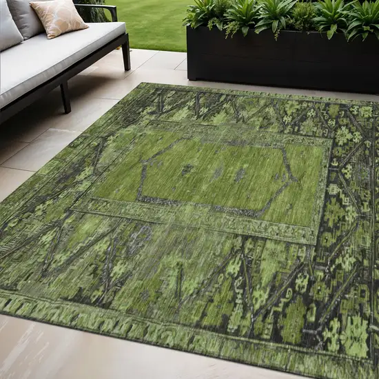 Olive Green And Gray Oriental Washable Indoor Outdoor Area Rug Photo 2
