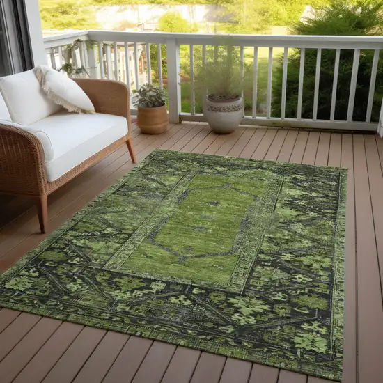Olive Green And Gray Oriental Washable Indoor Outdoor Area Rug Photo 7