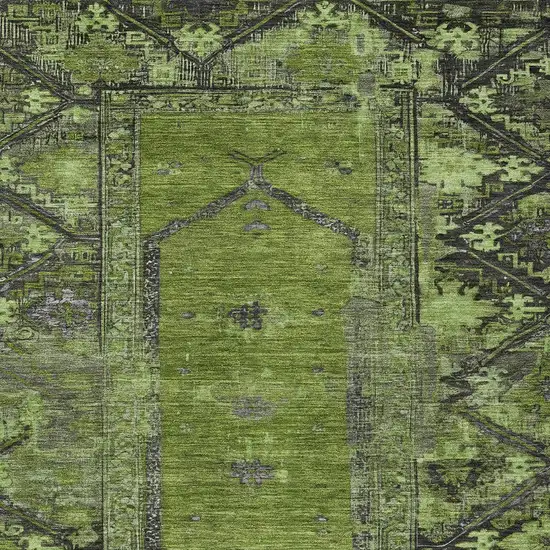 Olive Green And Gray Oriental Washable Indoor Outdoor Area Rug Photo 5