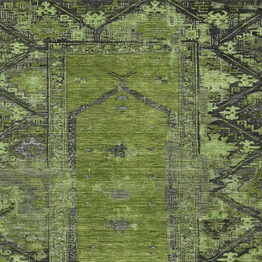 Olive Green And Gray Oriental Washable Indoor Outdoor Area Rug Photo 5