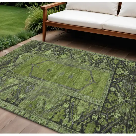 Olive Green And Gray Oriental Washable Indoor Outdoor Area Rug Photo 2