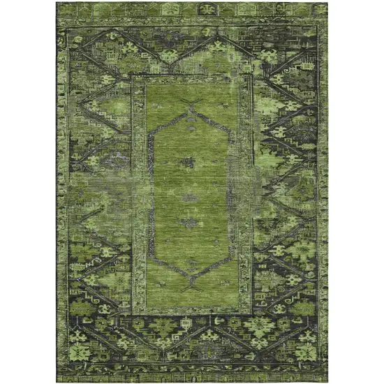 Olive Green And Gray Oriental Washable Indoor Outdoor Area Rug Photo 1