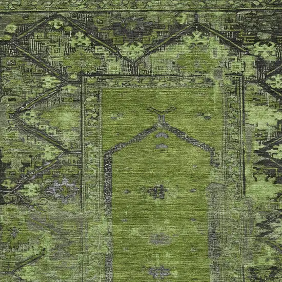 Olive Green And Gray Oriental Washable Indoor Outdoor Area Rug Photo 5