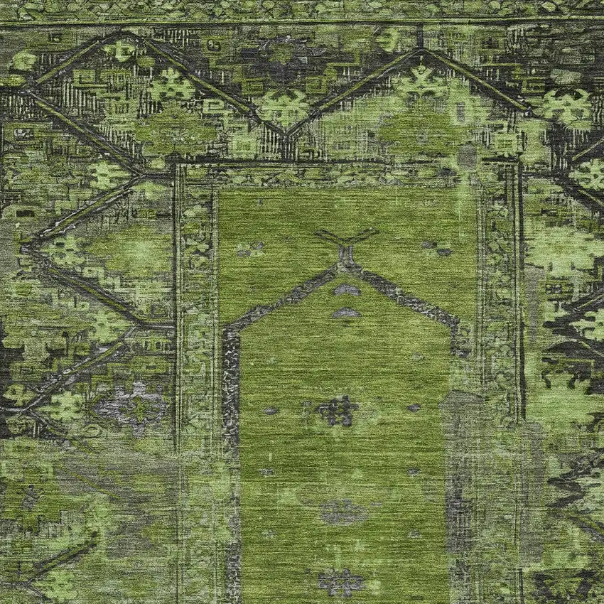 Olive Green And Gray Oriental Washable Indoor Outdoor Area Rug Photo 5