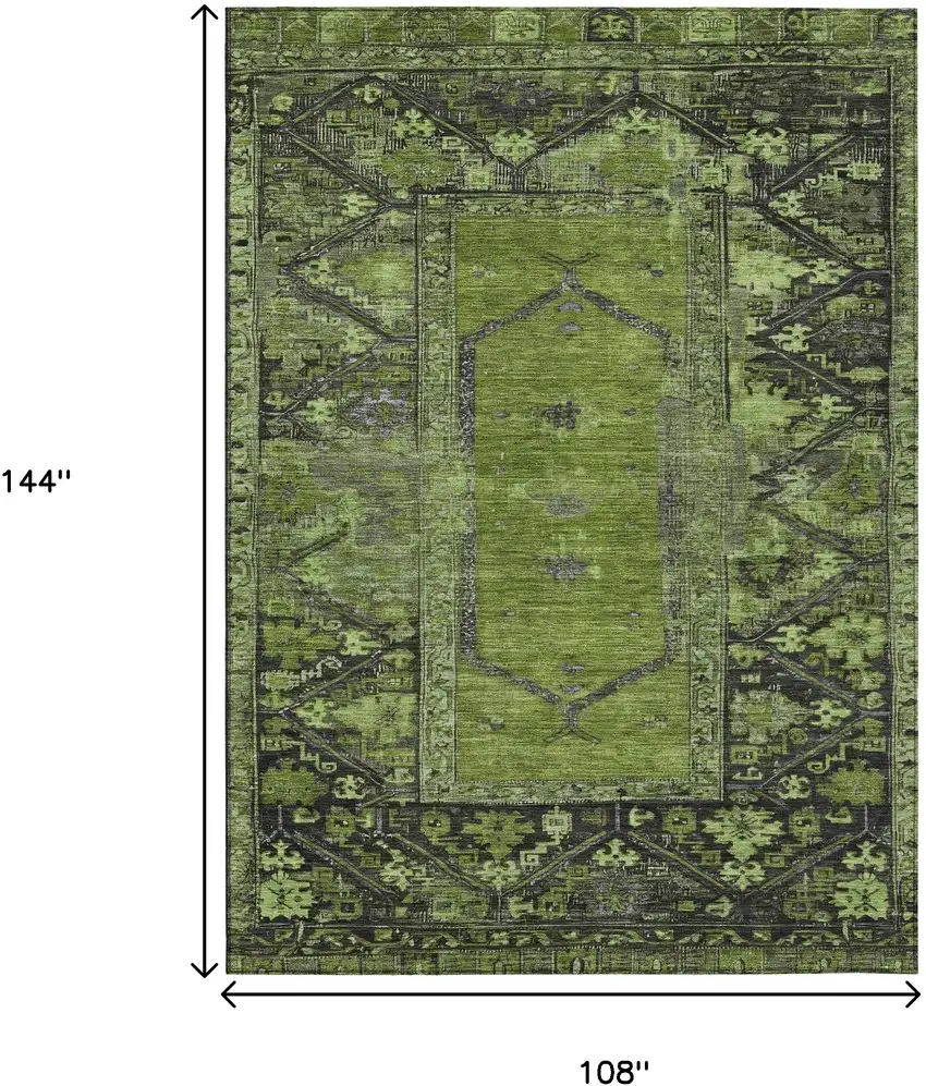 Olive Green And Gray Oriental Washable Indoor Outdoor Area Rug Photo 8