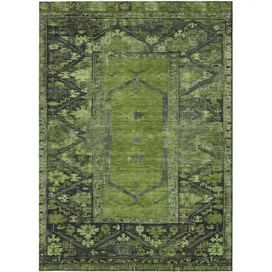 Olive Green And Gray Oriental Washable Indoor Outdoor Area Rug Photo 6