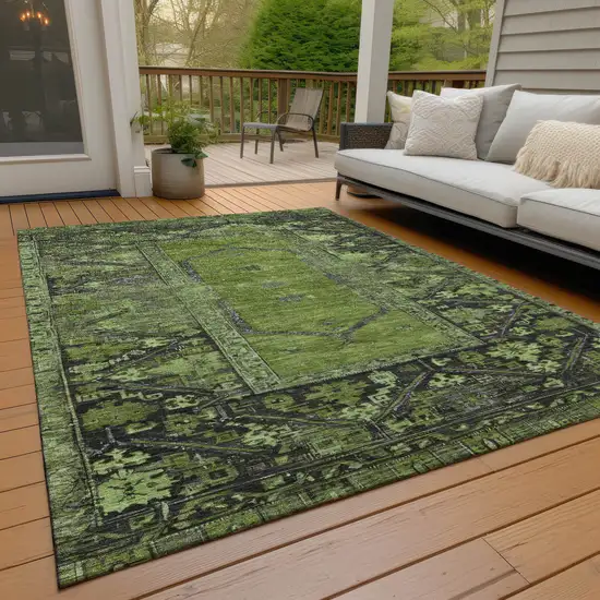 Olive Green And Gray Oriental Washable Indoor Outdoor Area Rug Photo 9