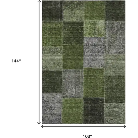 Olive Green And Gray Patchwork Washable Area Rug With UV Protection Photo 3