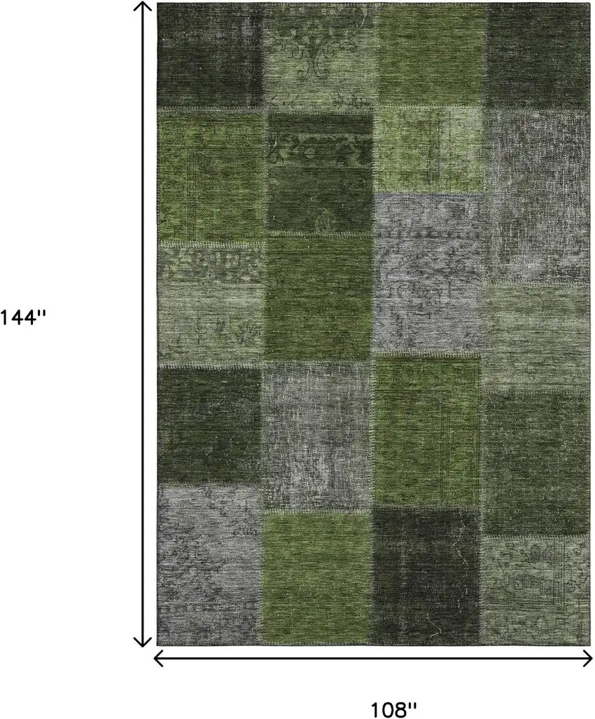 Olive Green And Gray Patchwork Washable Area Rug With UV Protection Photo 3