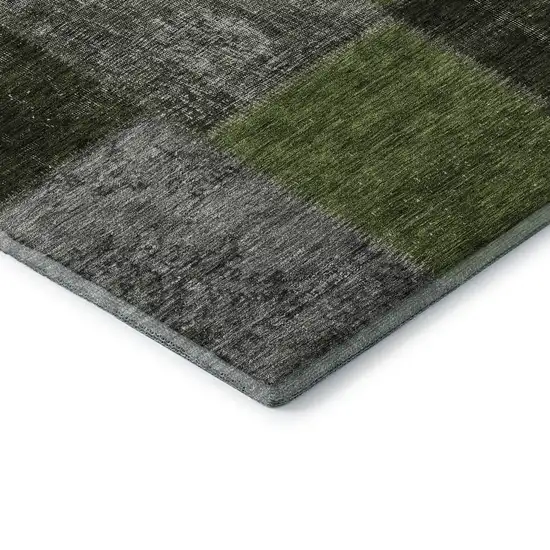 Olive Green And Gray Patchwork Washable Area Rug With UV Protection Photo 7