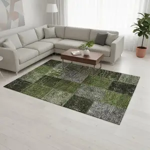 Photo of Olive Green And Gray Patchwork Washable Area Rug With UV Protection
