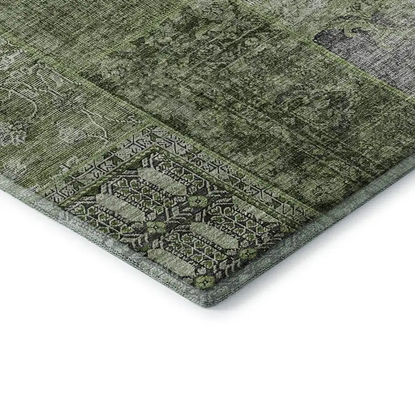 Olive Green And Gray Patchwork Washable Area Rug With UV Protection Photo 9