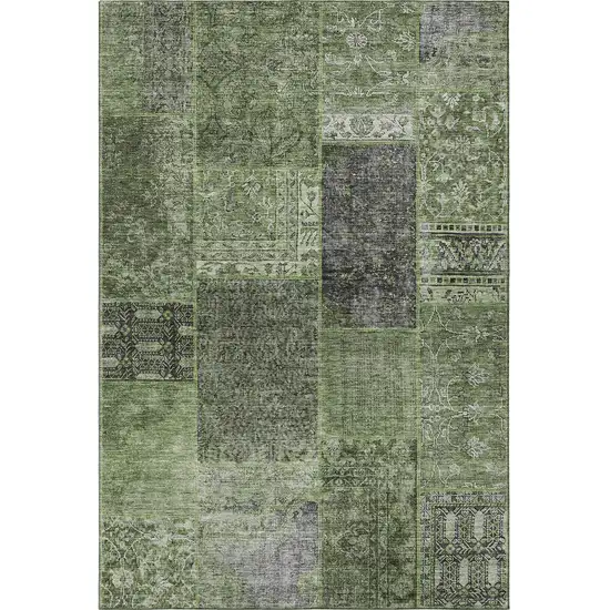 Olive Green And Gray Patchwork Washable Area Rug With UV Protection Photo 3