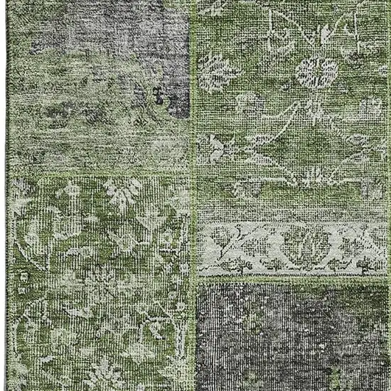 Olive Green And Gray Patchwork Washable Area Rug With UV Protection Photo 4