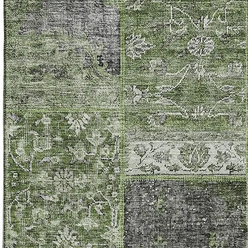 Olive Green And Gray Patchwork Washable Area Rug With UV Protection Photo 4