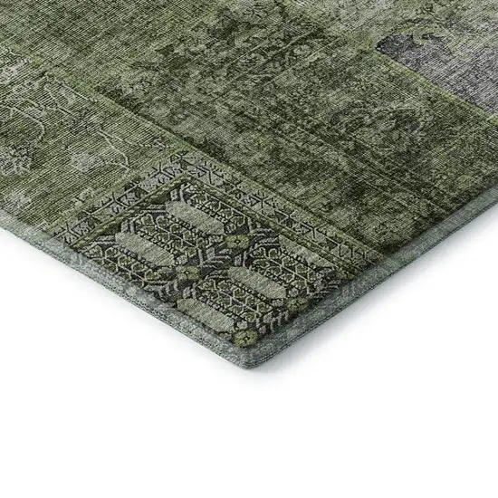 Olive Green And Gray Patchwork Washable Area Rug With UV Protection Photo 7