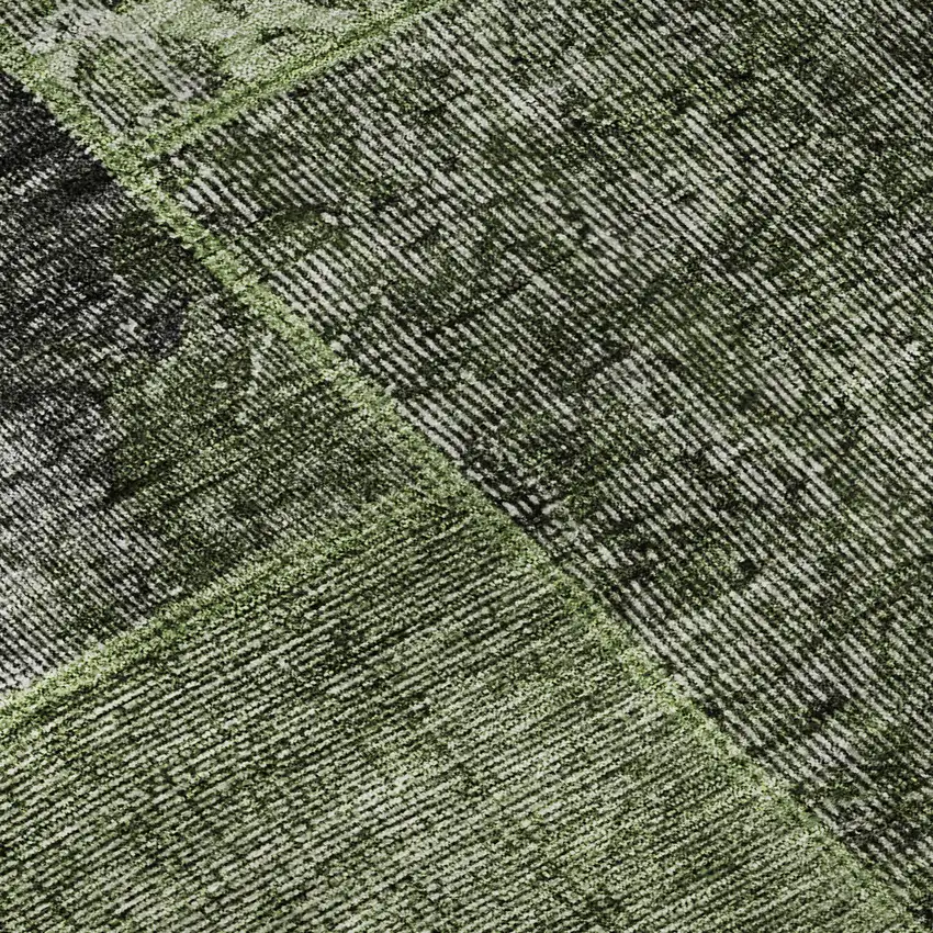Olive Green And Gray Patchwork Washable Area Rug With UV Protection Photo 9