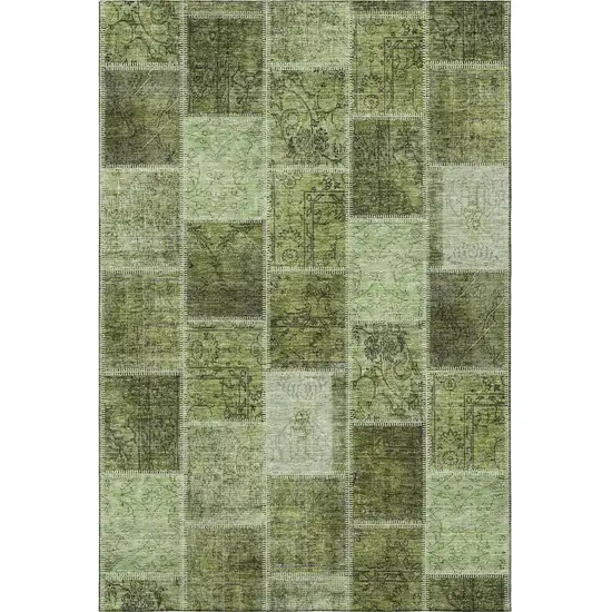 Olive Green And Gray Patchwork Washable Area Rug With UV Protection Photo 4