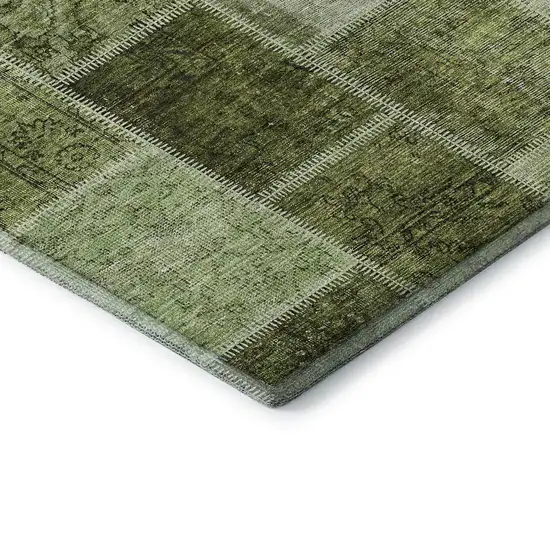 Olive Green And Gray Patchwork Washable Area Rug With UV Protection Photo 8