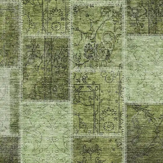 Olive Green And Gray Patchwork Washable Area Rug With UV Protection Photo 3