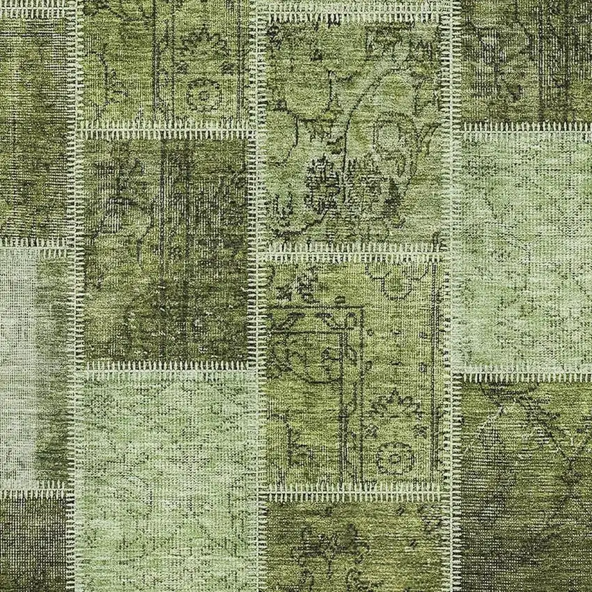 Olive Green And Gray Patchwork Washable Area Rug With UV Protection Photo 3