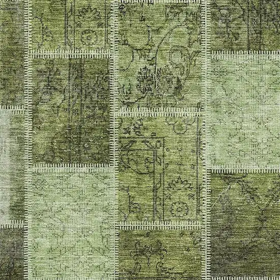 Olive Green And Gray Patchwork Washable Area Rug With UV Protection Photo 3