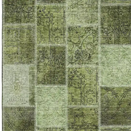 Olive Green And Gray Patchwork Washable Area Rug With UV Protection Photo 4