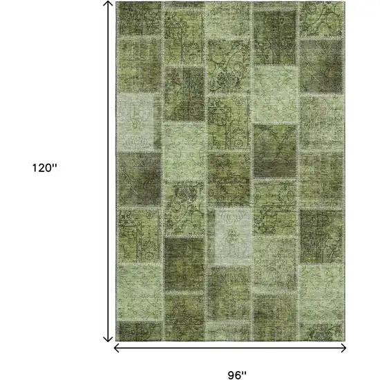 Olive Green And Gray Patchwork Washable Area Rug With UV Protection Photo 3