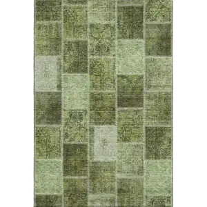 Photo of Olive Green And Gray Patchwork Washable Area Rug With UV Protection
