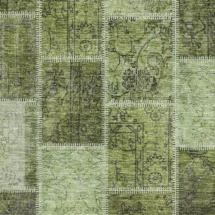 Olive Green And Gray Patchwork Washable Area Rug With UV Protection Photo 3
