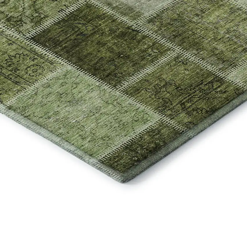 Olive Green And Gray Patchwork Washable Area Rug With UV Protection Photo 8