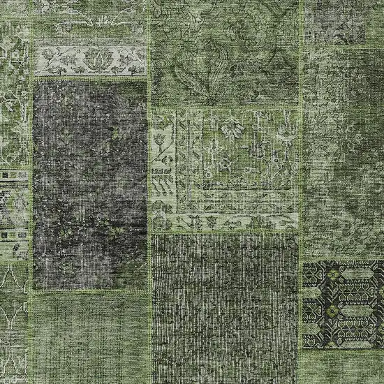 Olive Green And Gray Patchwork Washable Indoor Outdoor Area Rug Photo 6