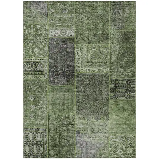 Olive Green And Gray Patchwork Washable Indoor Outdoor Area Rug Photo 2