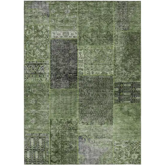Olive Green And Gray Patchwork Washable Indoor Outdoor Area Rug Photo 2