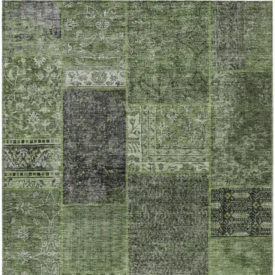 Olive Green And Gray Patchwork Washable Indoor Outdoor Area Rug Photo 7