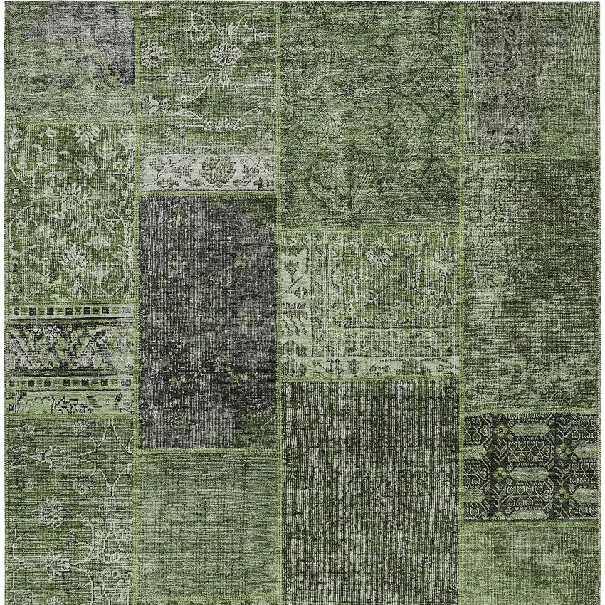 Olive Green And Gray Patchwork Washable Indoor Outdoor Area Rug Photo 7