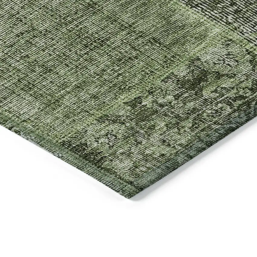 Olive Green And Gray Patchwork Washable Indoor Outdoor Area Rug Photo 5