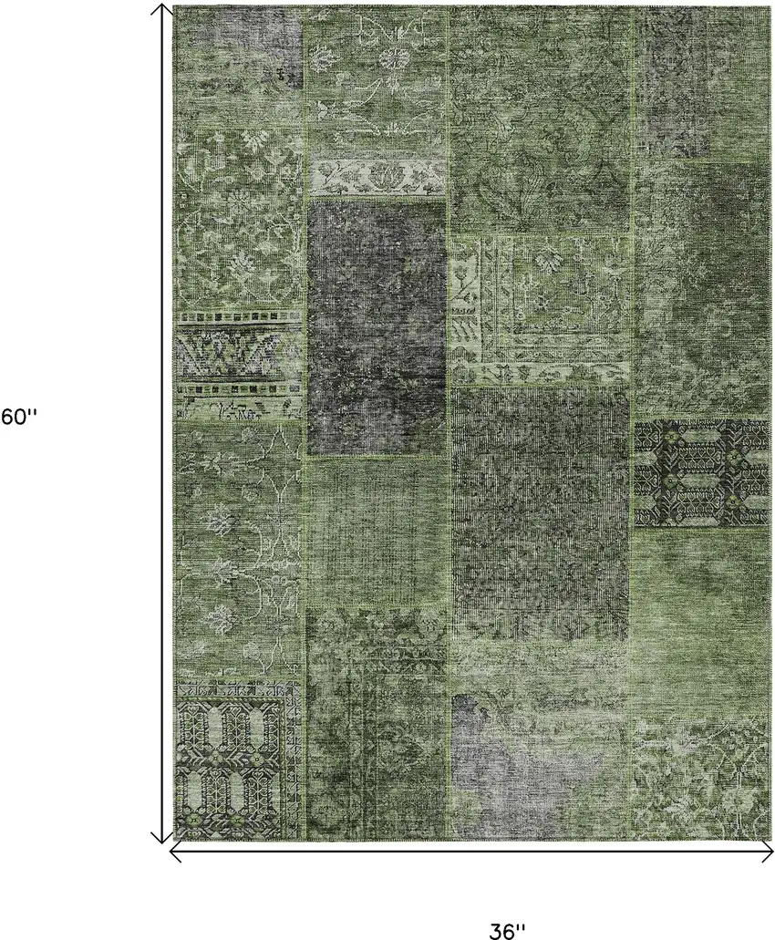 Olive Green And Gray Patchwork Washable Indoor Outdoor Area Rug Photo 3