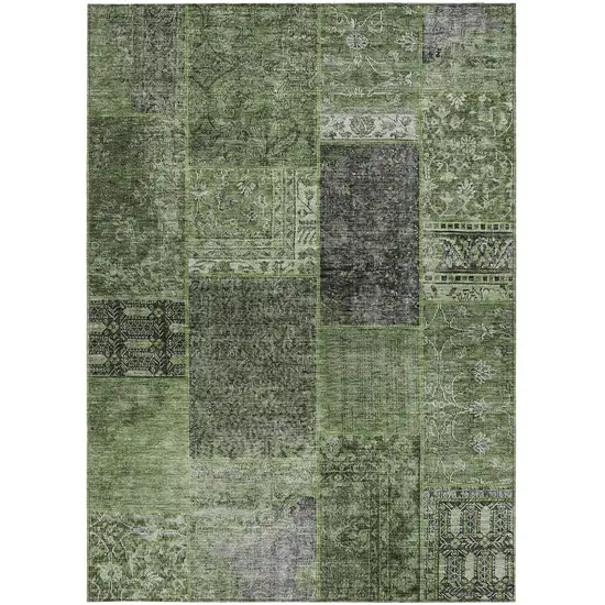 Olive Green And Gray Patchwork Washable Indoor Outdoor Area Rug Photo 6