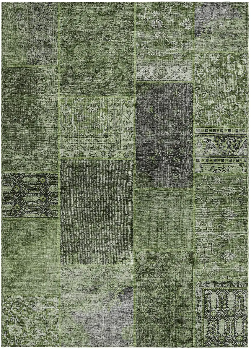 Olive Green And Gray Patchwork Washable Indoor Outdoor Area Rug Photo 6