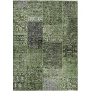 Photo of Olive Green And Gray Patchwork Washable Indoor Outdoor Area Rug